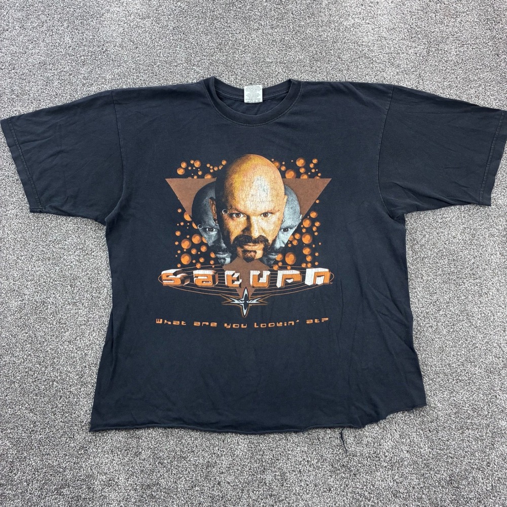 Vintage Perry‎ Saturn Wrestling Shirt Mens 2XL Black WCW WWE Cropped